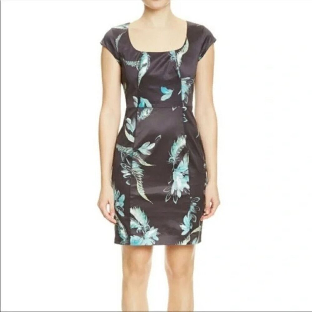 New! Marchesa Voyage Black Float Feather Print Mini Dress Size 8 - 41446